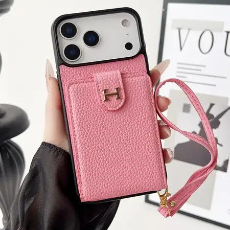 エルメス風 iPhone ケース リッチレザー Hロゴ カード収納 リストストラップ