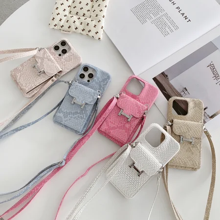 エルメス風 iPhone Galaxy ケース H金属ロゴ ミニバッグ付き 蛇柄 パイソン柄 斜め掛け