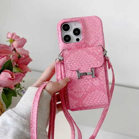 エルメス風 iPhone Galaxy ケース H金属ロゴ ミニバッグ付き 蛇柄 パイソン柄 斜め掛け