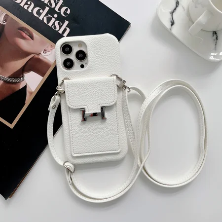 エルメス風 iPhone Galaxy ケース H金属ロゴ ミニバッグ付き 斜め掛け 荔枝紋レザー