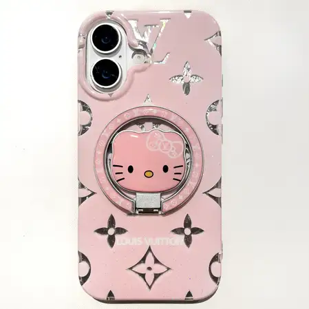 ルイヴィトン風×キティ星空ケース3880円。iPhone 17/16/15/14/13 Pro対応。星空グリッター、モノグラム柄、キティ水钻リング付き。スタンド機能で便利。3色セット展開で華やかで可愛い。女性に大人気のキラキラデザイン