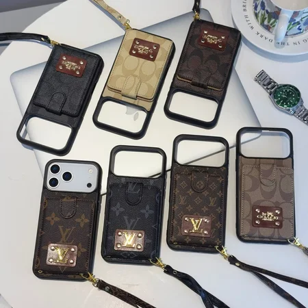 ハイブランド風 iPhone Galaxy ケース 翻盖式カードケース リストストラップ付き ルイヴィトン Coach