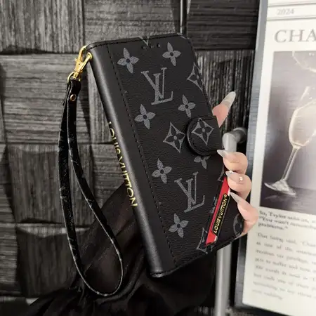 ハイブランド風 iPhone Galaxy ケース 手帳型ウォレット カード収納 リストストラップ付き