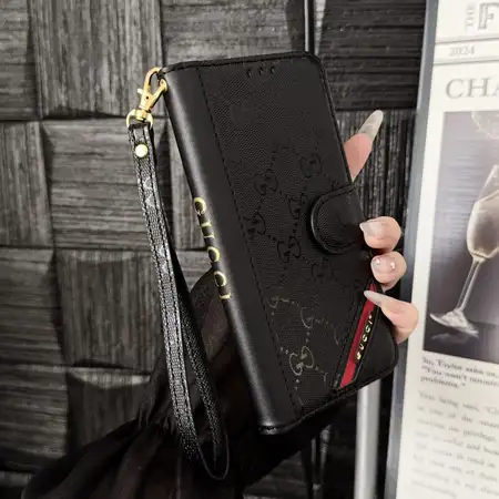 ハイブランド風 iPhone Galaxy ケース 手帳型ウォレット カード収納 リストストラップ付き