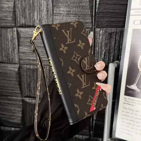 ハイブランド風 iPhone Galaxy ケース 手帳型ウォレット カード収納 リストストラップ付き