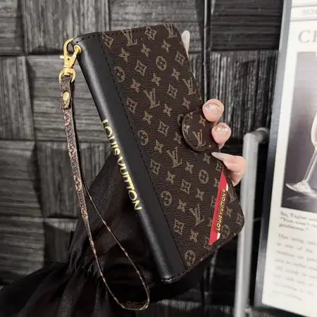 ハイブランド風 iPhone Galaxy ケース 手帳型ウォレット カード収納 リストストラップ付き