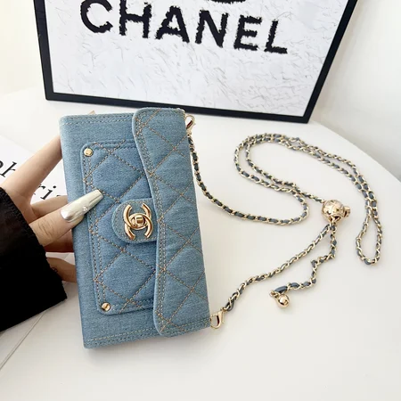 シャネル風 iPhone Galaxy ケース デニム キルティング CCロゴ チェーンバッグ 斜め掛け