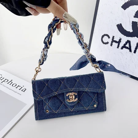 シャネル風 iPhone Galaxy ケース デニム キルティング CCロゴ チェーンバッグ 斜め掛け