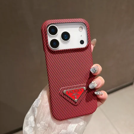 プラダ風 iPhone ケース ツイル テクスチャ トライアングルロゴ エナメル PRADA