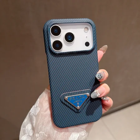 プラダ風 iPhone ケース ツイル テクスチャ トライアングルロゴ エナメル PRADA
