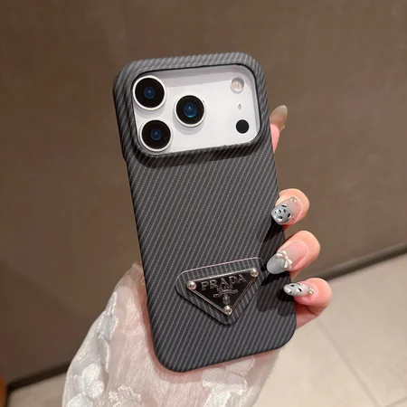 プラダ風 iPhone ケース ツイル テクスチャ トライアングルロゴ エナメル PRADA