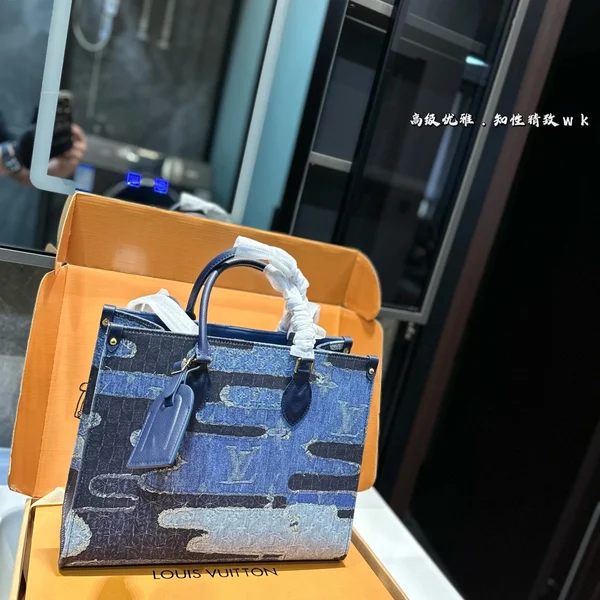 ルイヴィトン トートバッグ ジャガードデニム ネイビー ゴールド金具 経年変化 熟成 品格 通勤 大容量 レディース