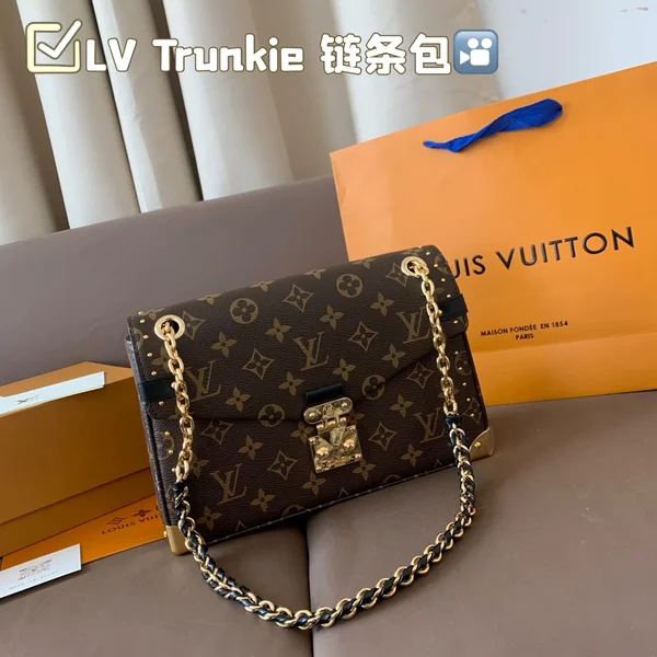 ルイヴィトン ソフトトランク モノグラム チェーンショルダーバッグ S字ロック 金属コーナー レザー×チェーン レディース