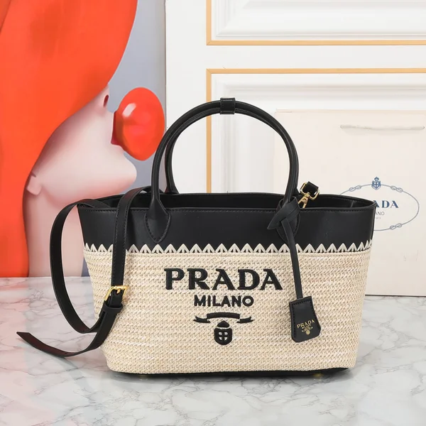 プラダ PRADA サンシャイン 2424 草編み ラフィア 手編み ミニマル デザイン モノトーン