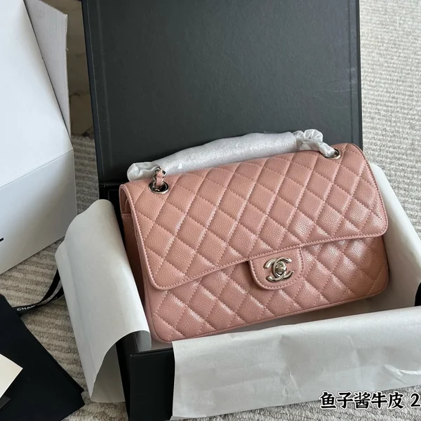 シャネル CHANEL Classic Flap バッグ 桜ピンク ヴィンテージ キャビアスキン 和洋折衷