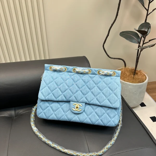 シャネル CF デニムバッグ 菱格子キルティング 金色CC ゴールドチェーン ショルダーバッグ 31×22cm レディース