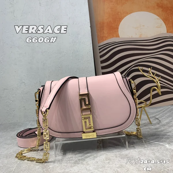 ヴェルサーチェ VERSACE Greca Goddess ショルダーバッグ ピンク 金鎖 パーティー 結婚式