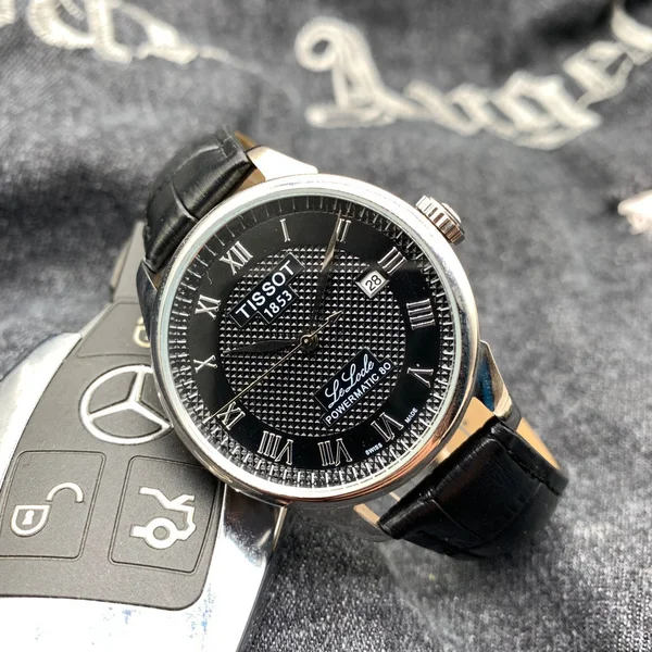 ティソ ル・ロックル パリ飾り釘 ローマ数字 黒文字盤 メンズ 機械式腕時計