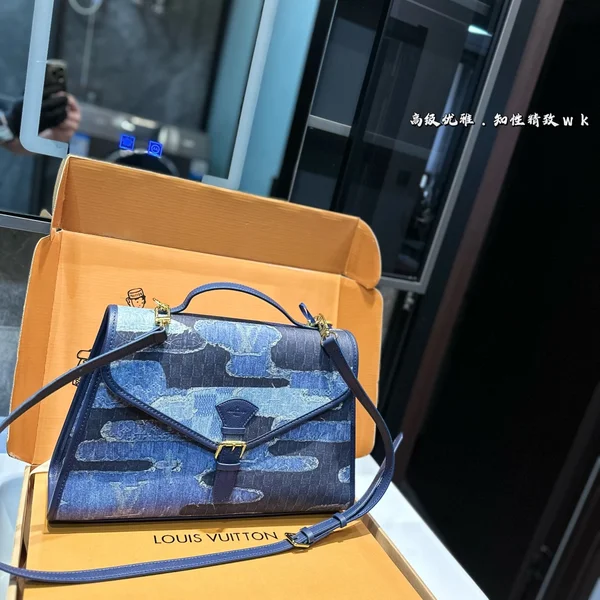 ルイヴィトン トップハンドル サッチェル ジャガードデニム ネイビー ゴールド金具 アート 美学 メッセンジャーバッグ レディース