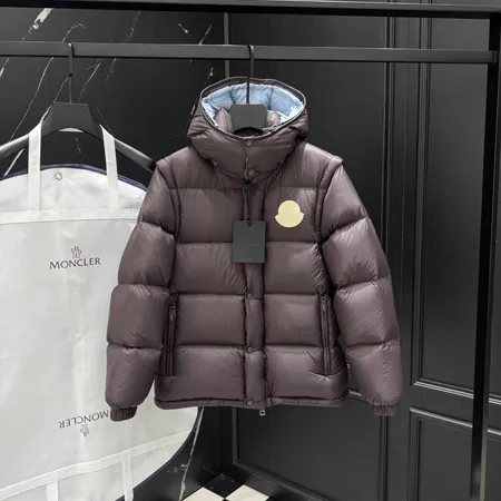 モンクレール MONCLER 深棕×浅蓝 大Logoフードダウン 冷え性 オフィス 暖かい